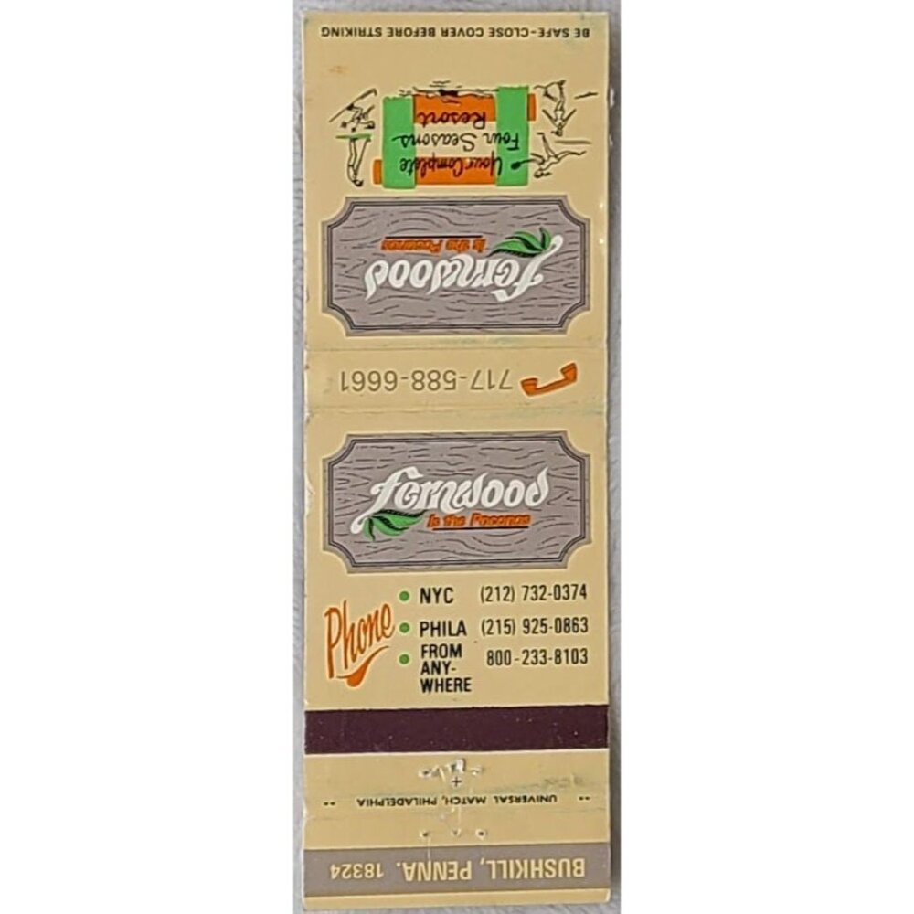 Vintage Matchbook Cover Fernwood Resort Poconos Mountains Bushkill PA